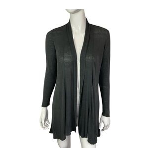 Eileen Fisher Gray Organic Linen Blend Draped Open Front Cardigan Sweater Size S